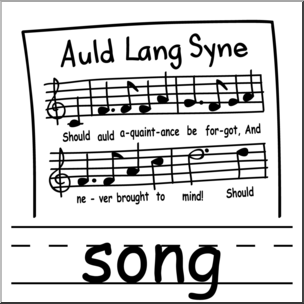 Clip Art: Basic Words: Song B&W Labeled