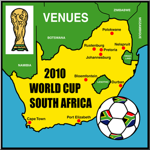 Clip Art: 2010 WC: South Africa Venues Map Color