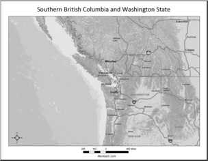 Clip Art: Southern British Columbia and Washington Map Grayscale