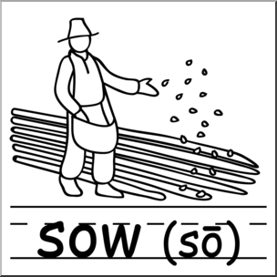 Clip Art: Basic Words: Sow 1 B&W Labeled