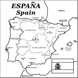 Clip Art: Spain Map B&W Labeled