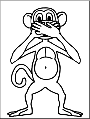 Clip Art: Cartoon Monkey: Speak No Evil B&W