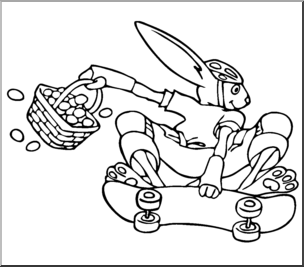 Clip Art: Easter Bunny on Skateboard B&W