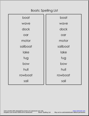 Spelling List: Boat/Sailing Theme (primary)