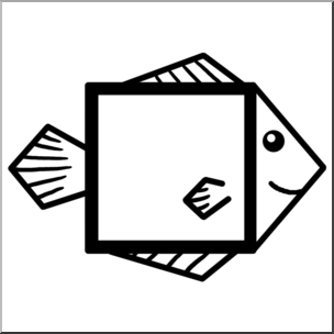 Clip Art: Basic Shapes: FIsh: Squarefish B&W