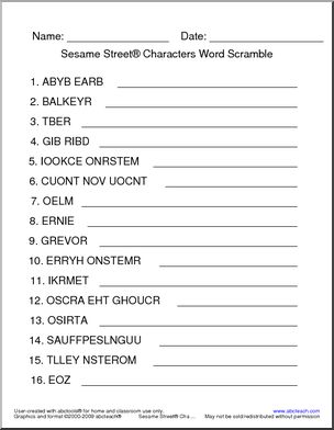 Unscramble the Words: Sesame StreetÃ† Characters