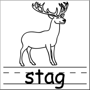 Clip Art: Basic Words: Stag B&W Labeled