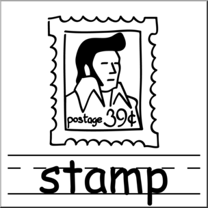 Clip Art: Basic Words: Stamp B&W Labeled