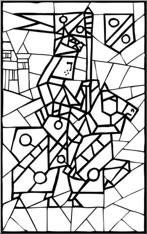 Clip Art: Stained Glass: Knight B&W