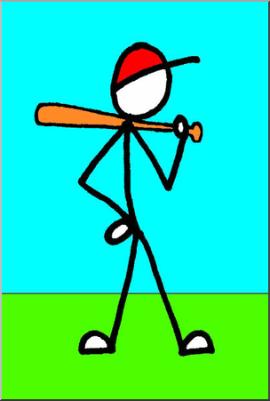 Clip Art: Stick Guy Baseball Player B&W I