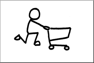 Clip Art: Stick Guy Shopping Cart B&W