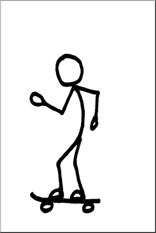 Clip Art: Stick Guy Skateboard B&W