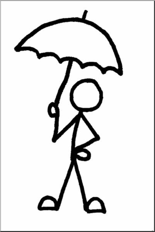 Clip Art: Stick Guy Umbrella B&W