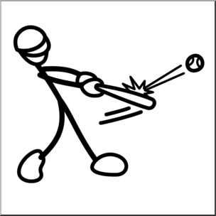 Clip Art: Stick Guy Baseball Hit B&W