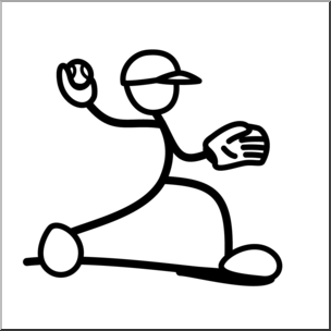 Clip Art: Stick Guy Baseball Pitch B&W