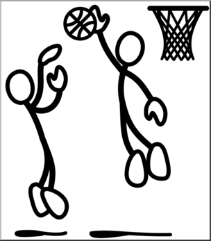 Clip Art: Stick Guy Basketball Block B&W
