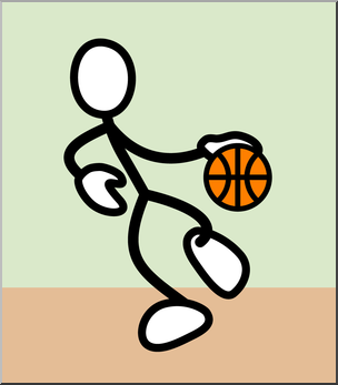 Clip Art: Stick Guy Basketball Dribble Color