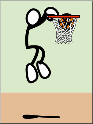 Clip Art: Stick Guy Basketball Dunk Color