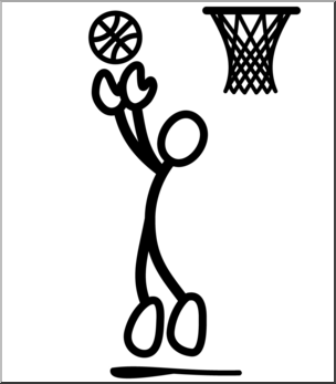 Clip Art: Stick Guy Basketball Rebound B&W