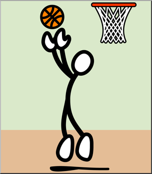 Clip Art: Stick Guy Basketball Rebound Color