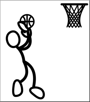 Clip Art: Stick Guy Basketball Shot B&W