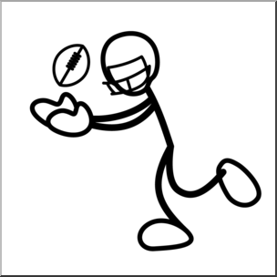 Clip Art: Stick Guy Football Catch B&W