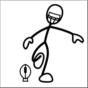 Clip Art: Stick Guy Football Kickoff B&W