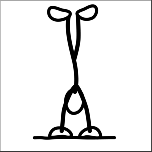 Clip Art: Stick Guy Gymnastics Handstand B&W