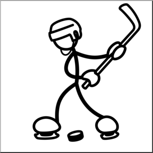 Clip Art: Stick Guy Ice Hockey Slap Shot B&W