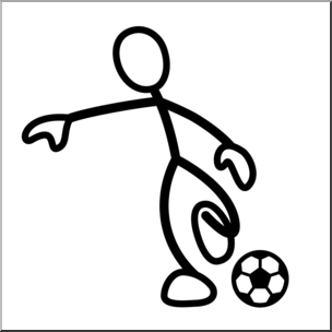 Clip Art: Stick Guy Football/Soccer Kick B&W