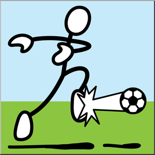 Clip Art: Stick Guy Football/Soccer Shot Color