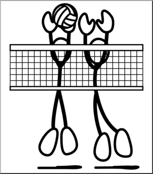 Clip Art: Stick Guy Volleyball Block B&W