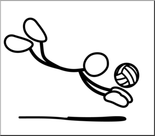 Clip Art: Stick Guy Volleyball Dig B&W
