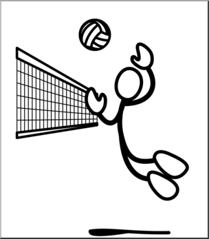 Clip Art: Stick Guy Volleyball Hit B&W