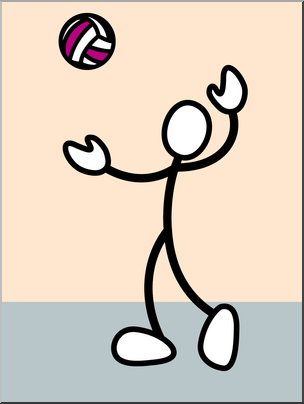 Clip Art: Stick Guy Volleyball Serve Color