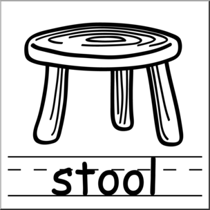 Clip Art: Basic Words: Stool B&W Labeled