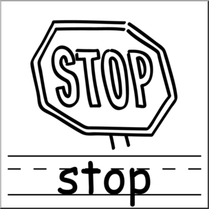 Clip Art: Basic Words: Stop B&W Labeled