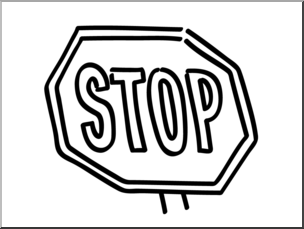 Clip Art: Basic Words: Stop B&W Unlabeled
