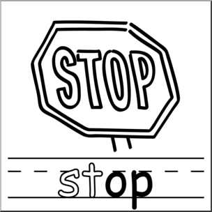 Clip Art: Basic Words: -op Phonics: Stop B&W