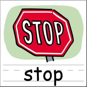 Clip Art: Basic Words: Stop Color Labeled