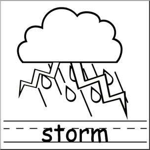 Clip Art: Weather Icons: Storm B&W Labeled
