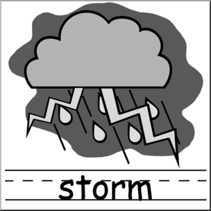 Clip Art: Weather Icons: Storm Grayscale Labeled