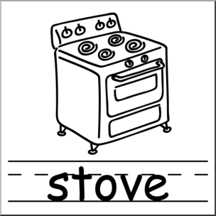 Clip Art: Basic Words: Stove B&W Labeled