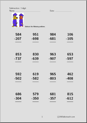 Subtraction – 3 digits (set 5) Clip Art