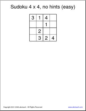 Sudoku 4×4, no hints, easy