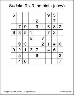 Sudoku 9×9, no hints, easy