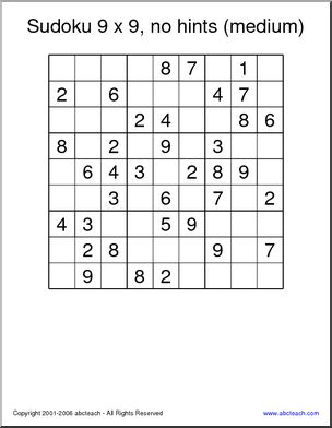 Sudoku 9×9, no hints, medium