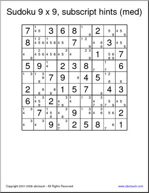Sudoku 9×9, number hints, medium