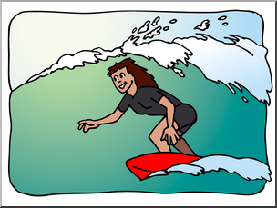 Clip Art: Kids: Girl Surfing Color