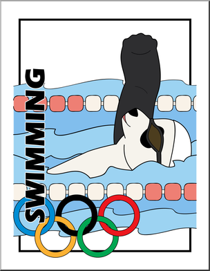 Clip Art: Cartoon Olympics: Panda Swimming Color